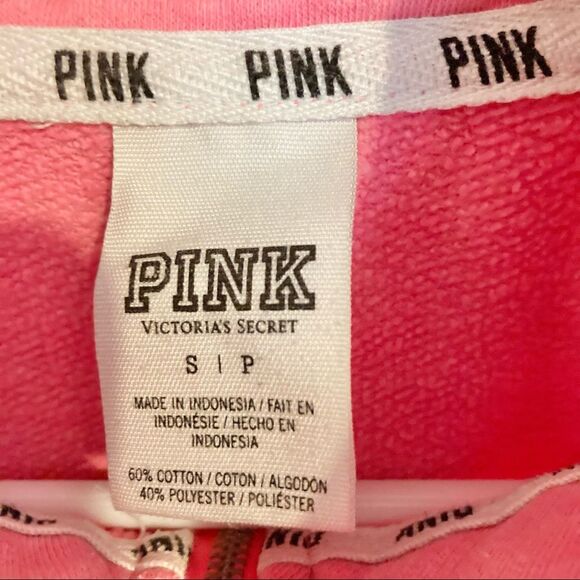 VICTORIAS SECRET PINK Quarter Zip Pink Sweatshirt Collared Womens Small Petite - Picture 10 of 14